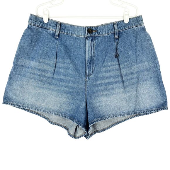 Express Women's Super High Rise Pleated Blue Denim Shorts Size XL Cotton NWOT - Picture 1 of 11